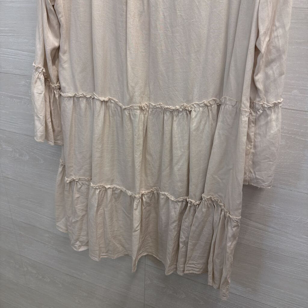 Marisima Beige Long Sleeve Tiered Dress One Size