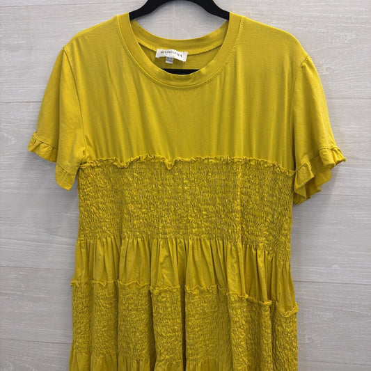 Marisima Green Short Sleeve Tiered Smocked Dress One Size