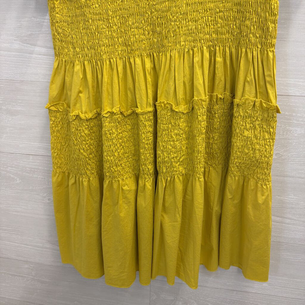 Marisima Green Short Sleeve Tiered Smocked Dress One Size