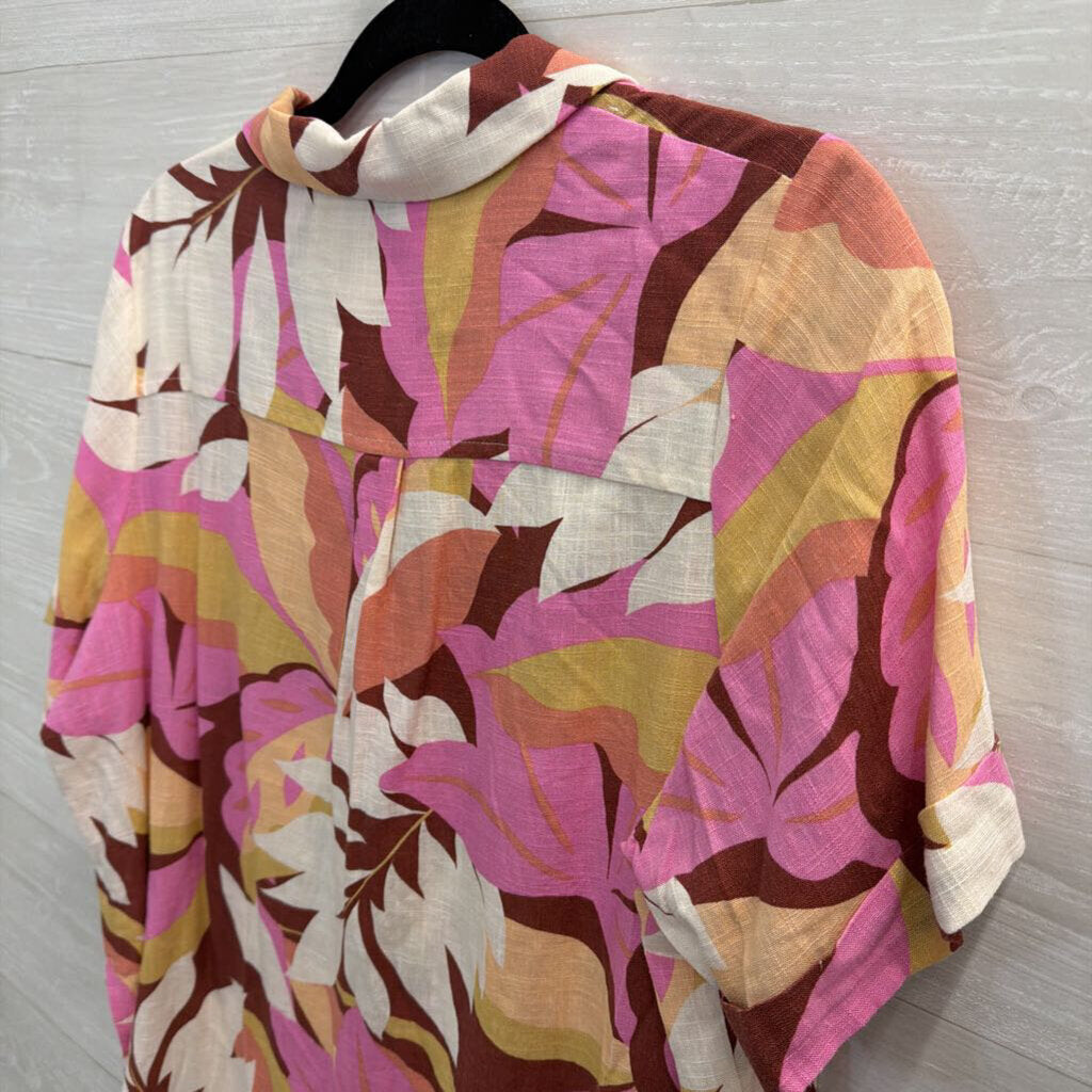 Mink Pink Pink/ Multi Print Short Sleeve Button Down Top Small