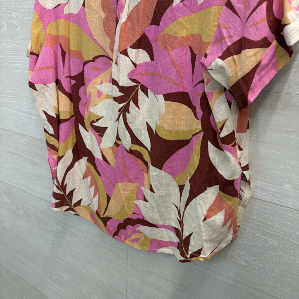 Mink Pink Pink/ Multi Print Short Sleeve Button Down Top Small