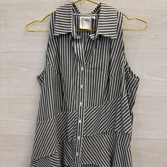 Finley Grey/ White Striped Sleeveless Button Down Top Small