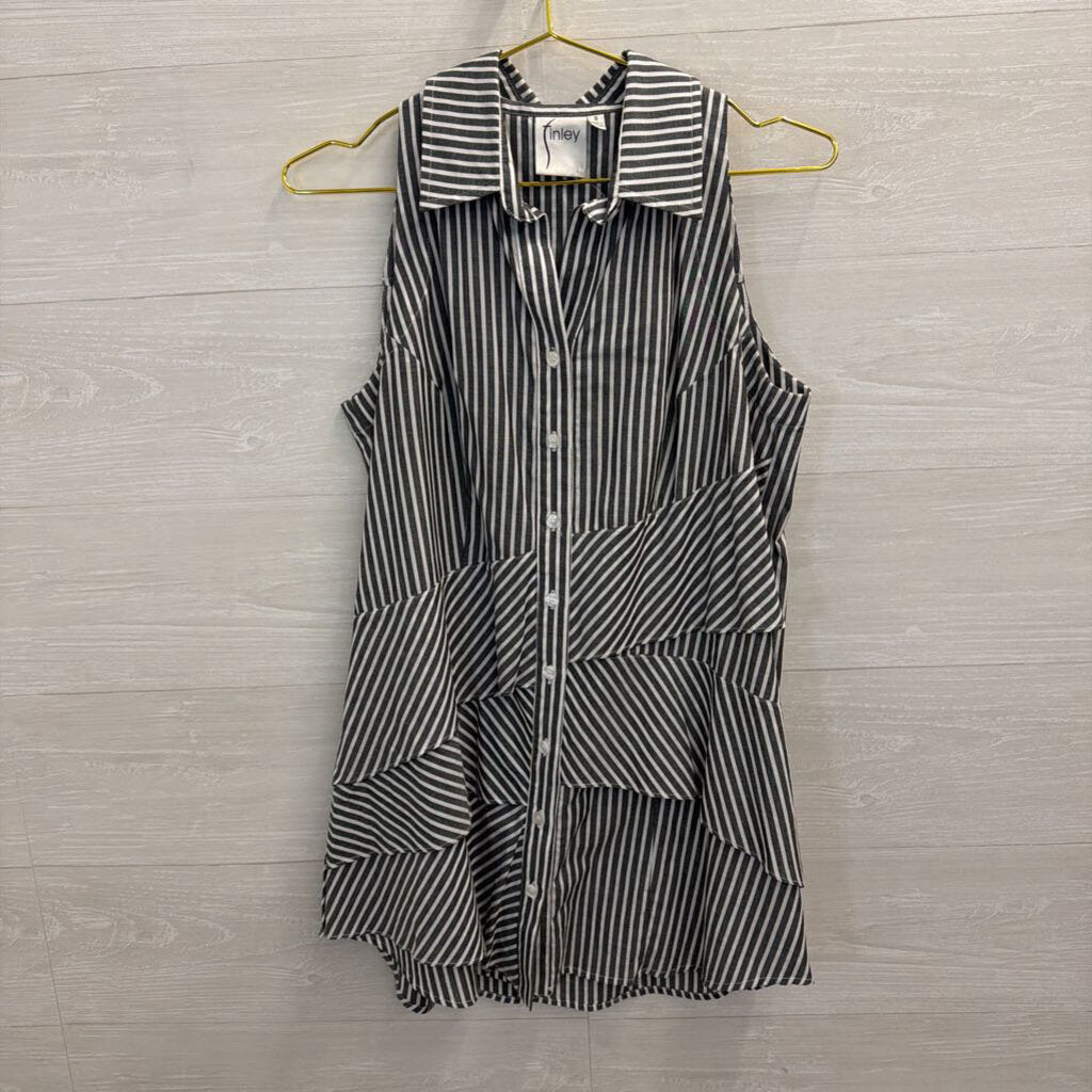 Finley Grey/ White Striped Sleeveless Button Down Top Small
