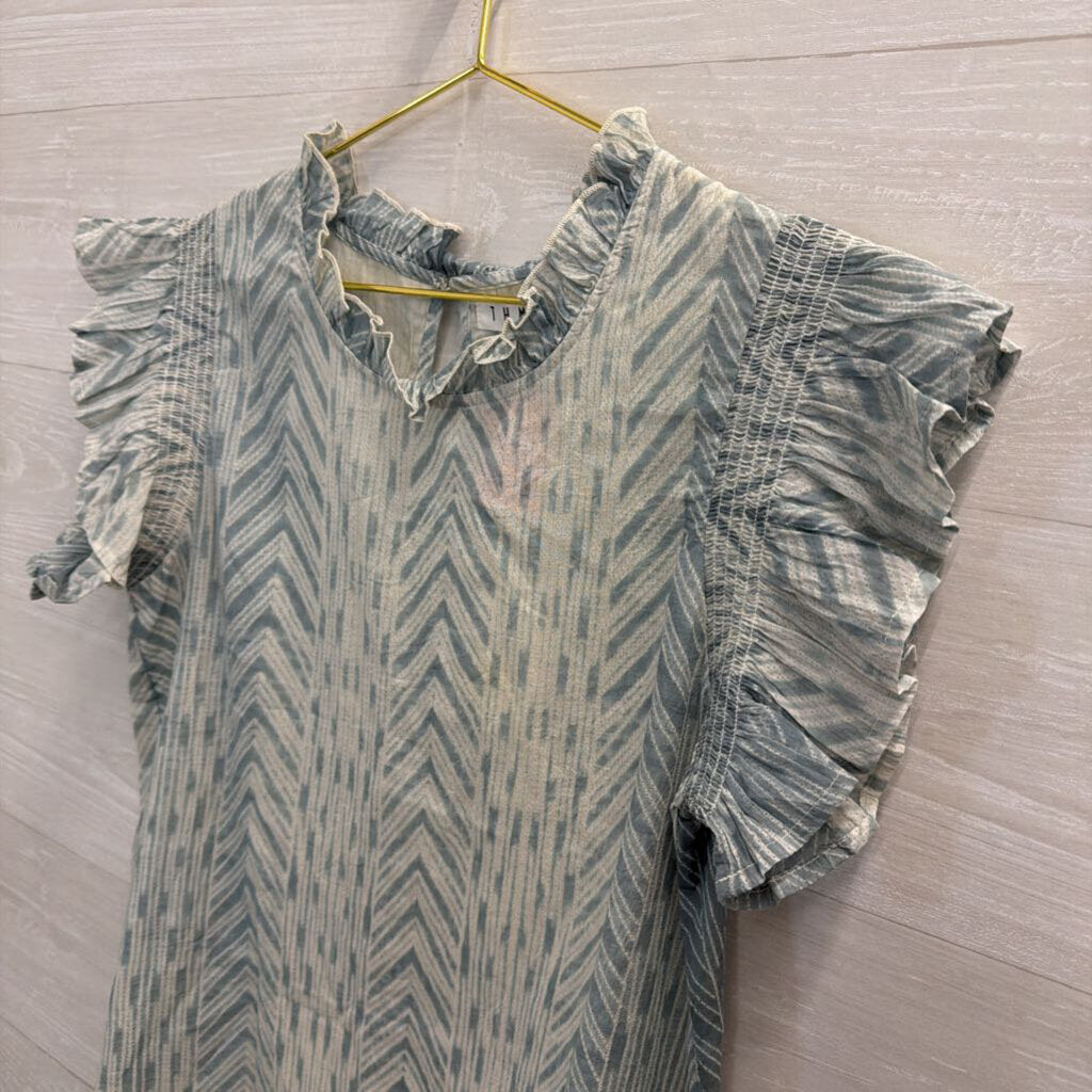 THML Blue/ White Print Short Sleeve Top Medium