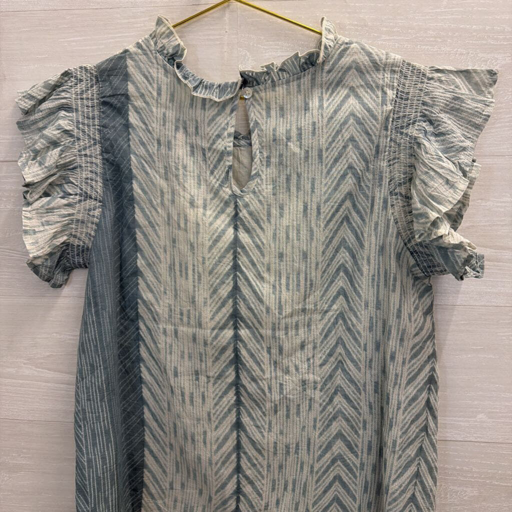 THML Blue/ White Print Short Sleeve Top Medium