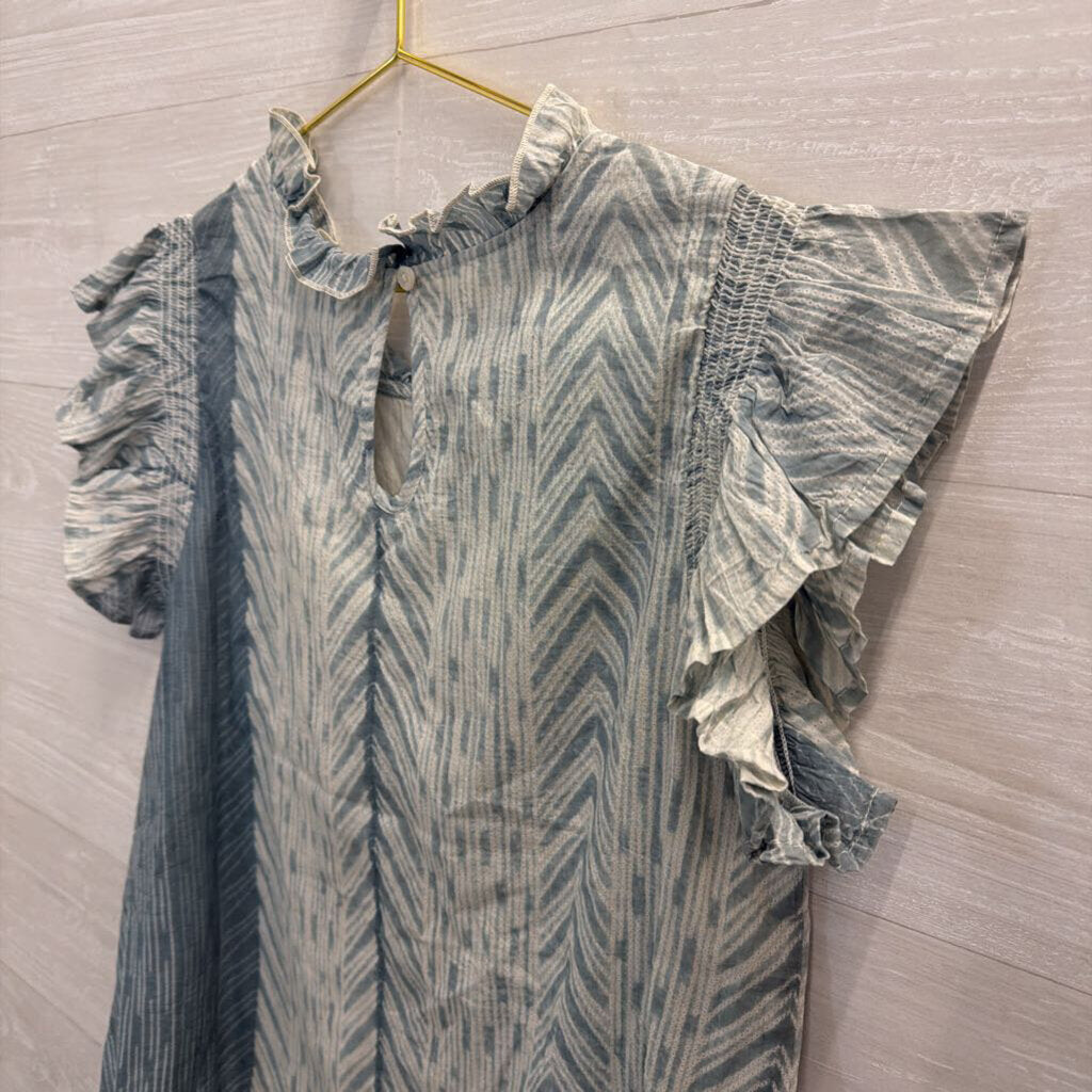 THML Blue/ White Print Short Sleeve Top Medium