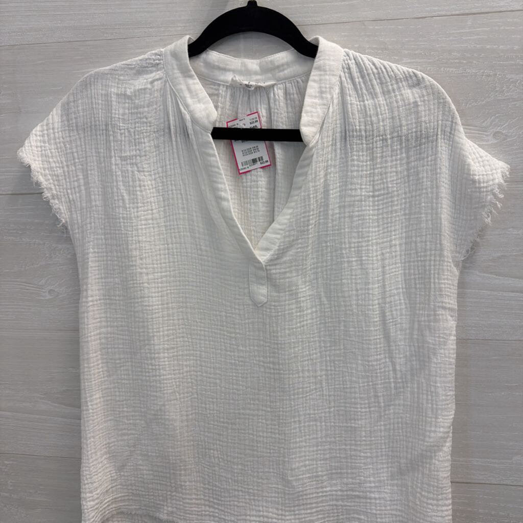 THML White Textured Short Sleeve Top Small