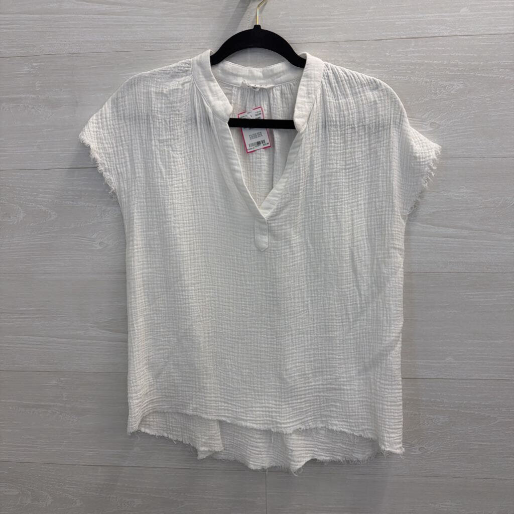 THML White Textured Short Sleeve Top Small