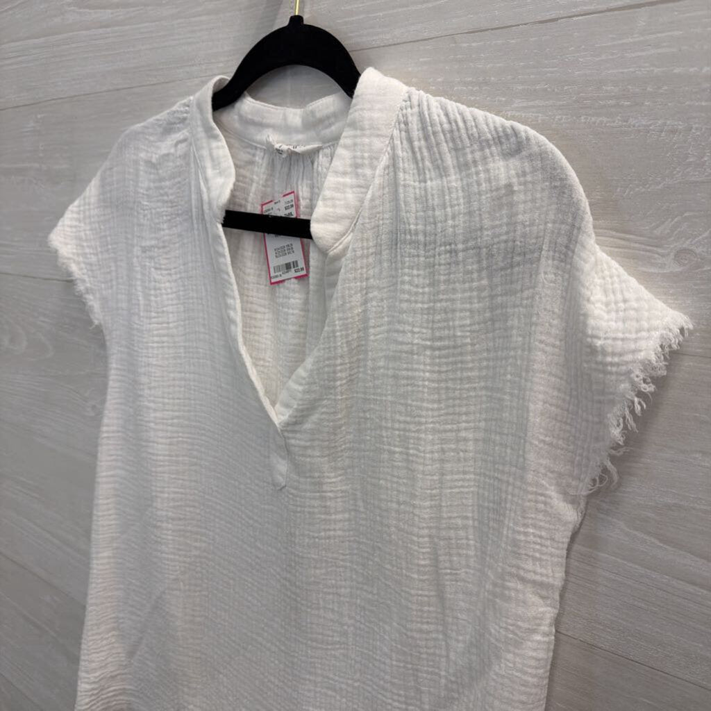 THML White Textured Short Sleeve Top Small