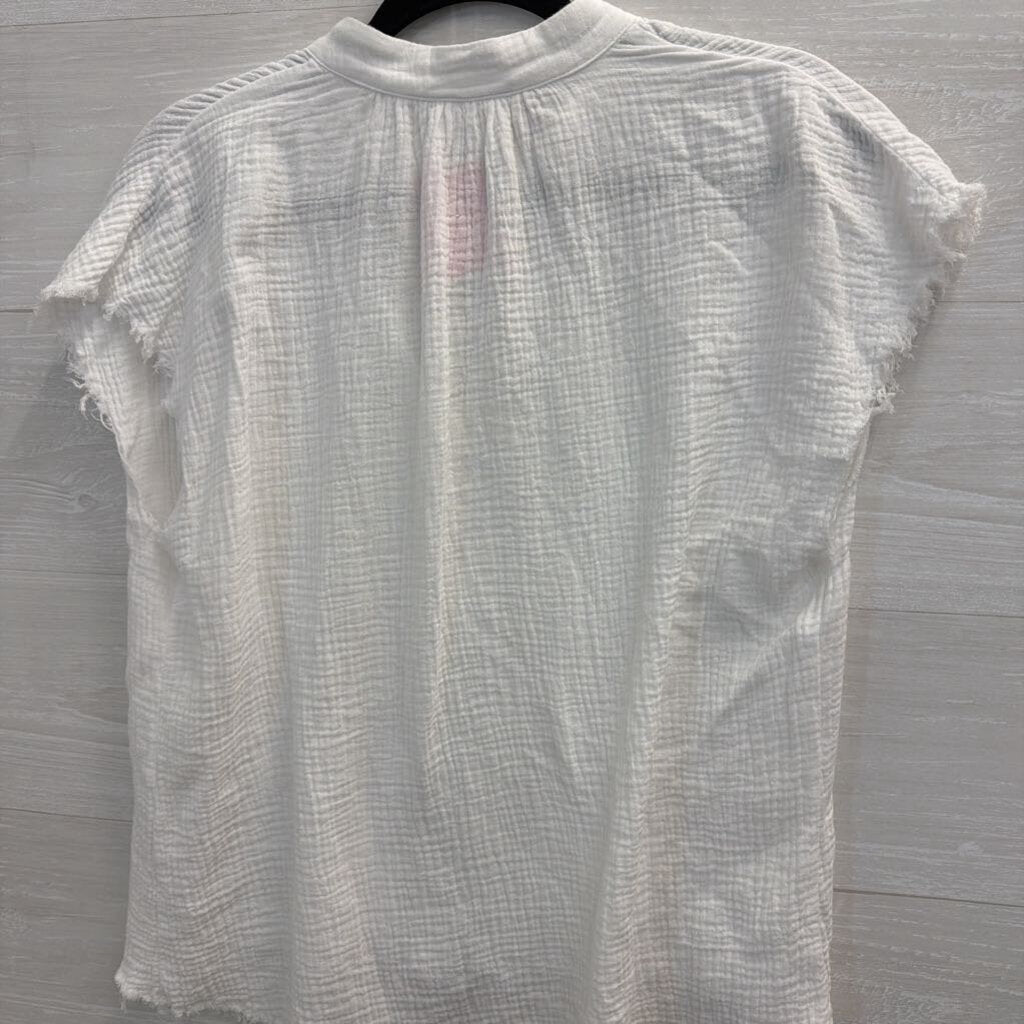 THML White Textured Short Sleeve Top Small