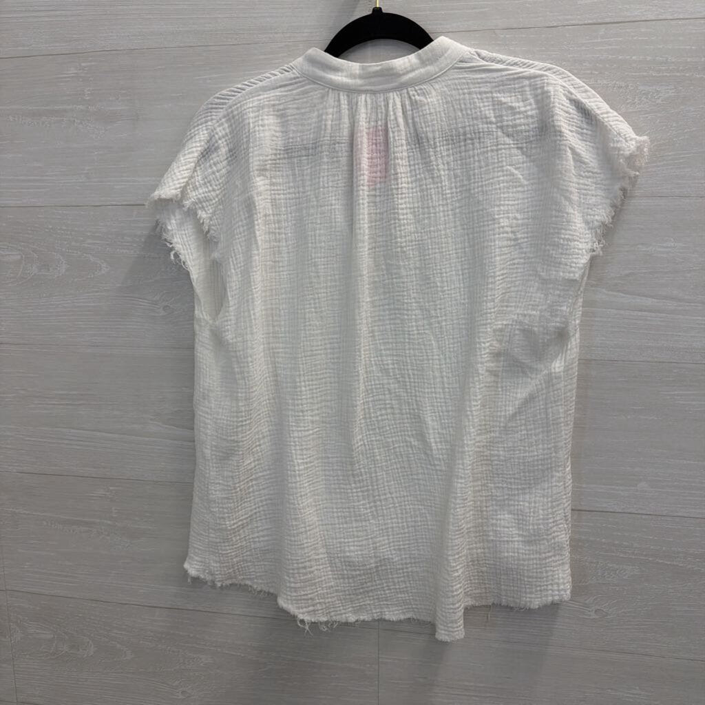 THML White Textured Short Sleeve Top Small