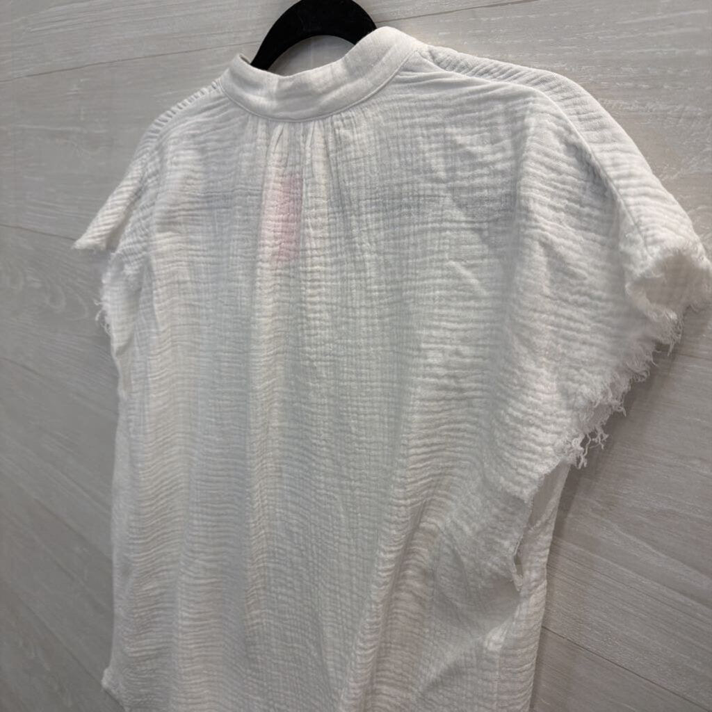 THML White Textured Short Sleeve Top Small