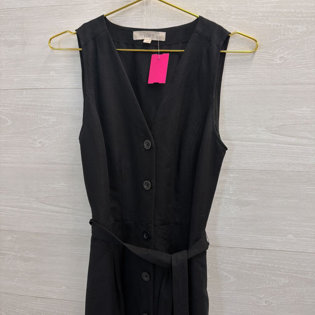 Loft Black Sleeveless Button Front Tie Waist Dress 4