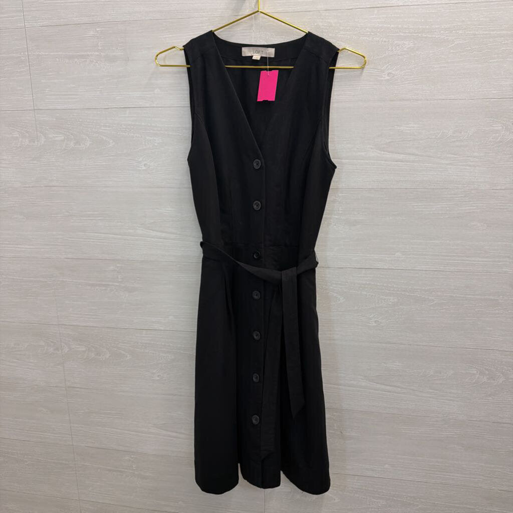 Loft Black Sleeveless Button Front Tie Waist Dress 4