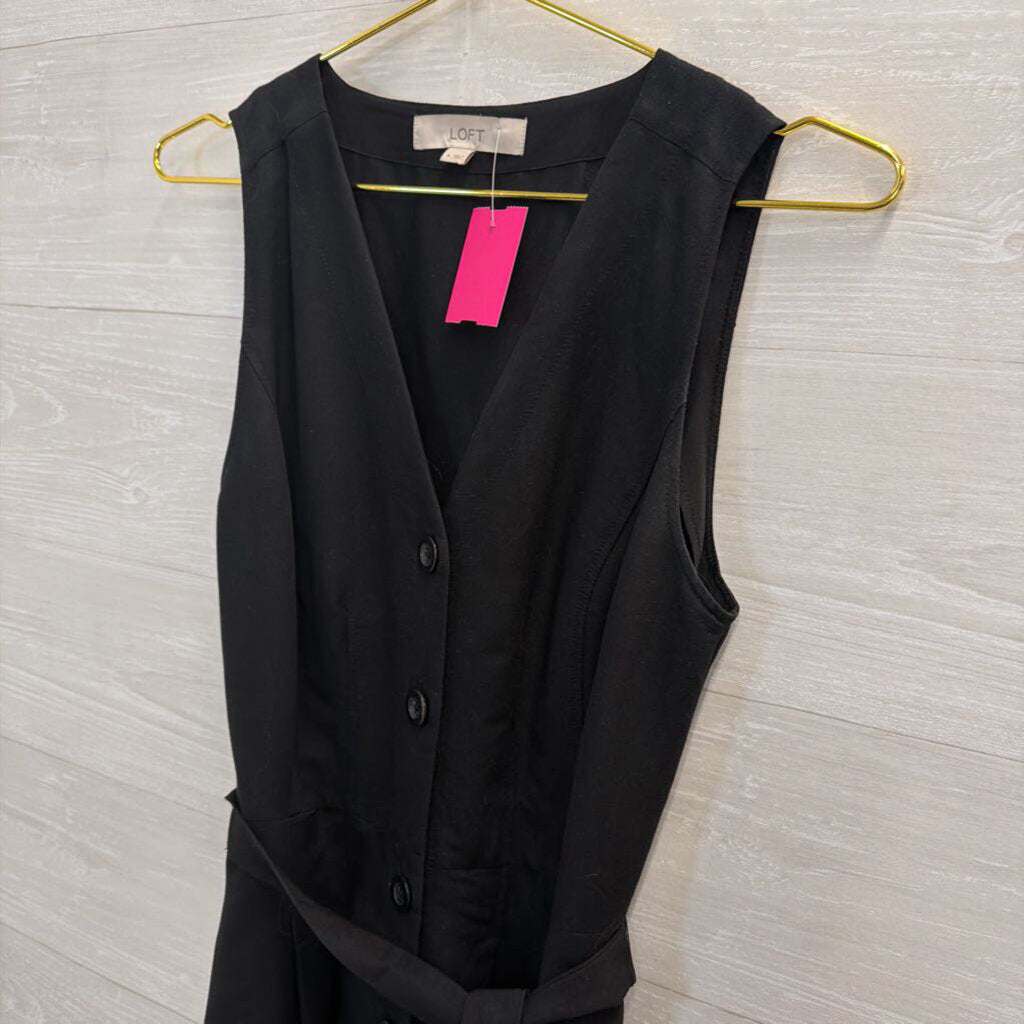 Loft Black Sleeveless Button Front Tie Waist Dress 4