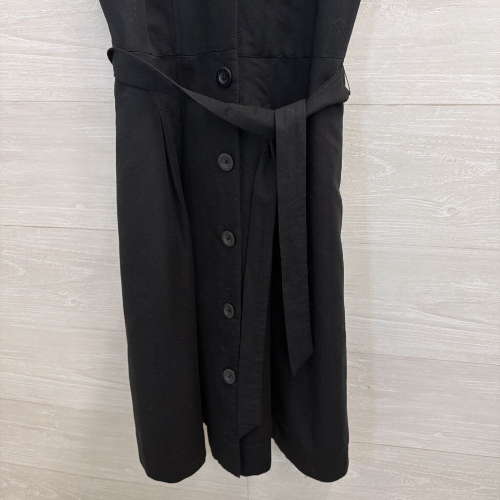 Loft Black Sleeveless Button Front Tie Waist Dress 4