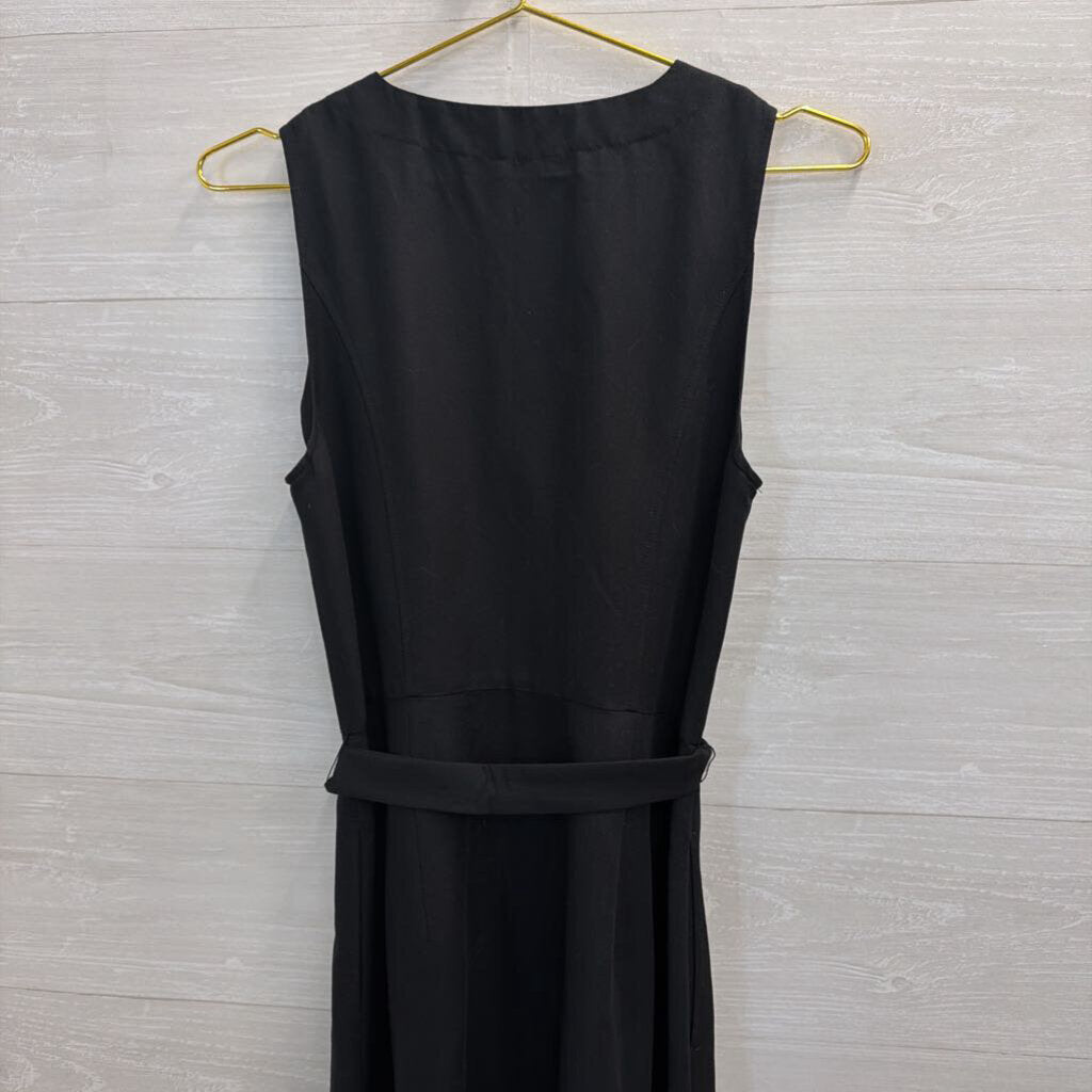 Loft Black Sleeveless Button Front Tie Waist Dress 4