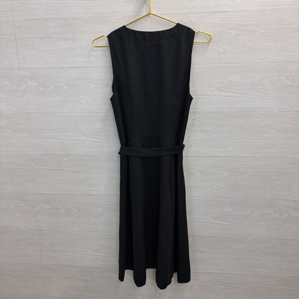 Loft Black Sleeveless Button Front Tie Waist Dress 4