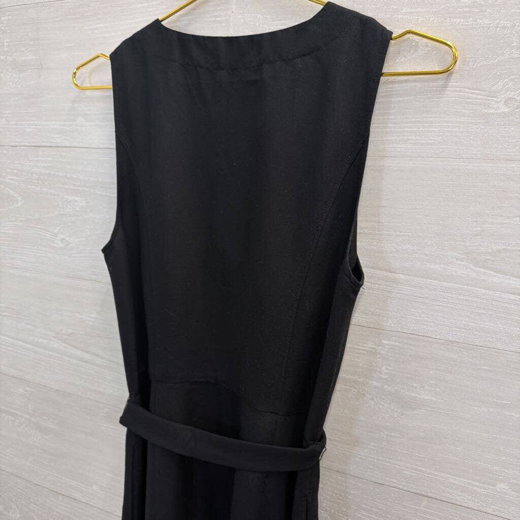 Loft Black Sleeveless Button Front Tie Waist Dress 4