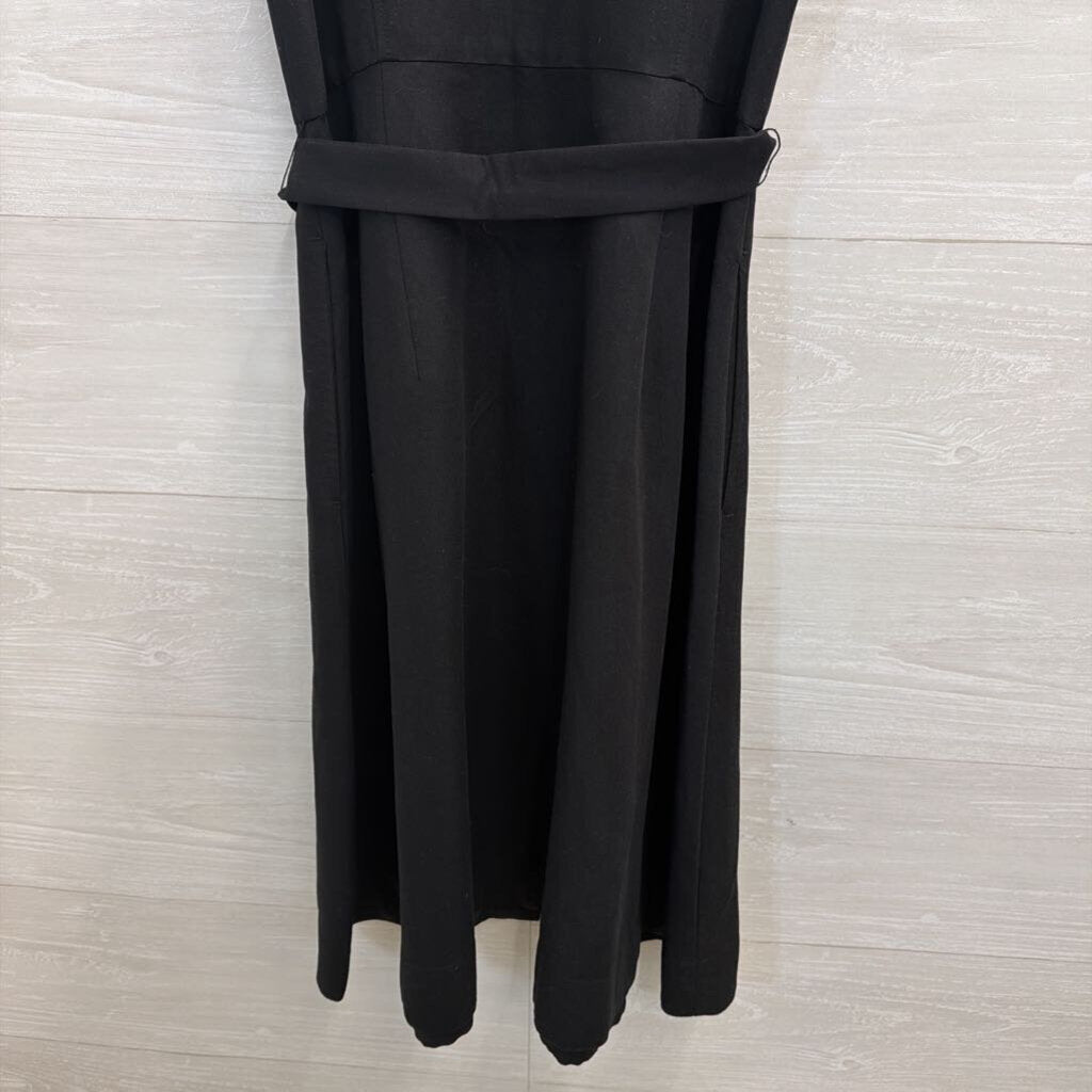 Loft Black Sleeveless Button Front Tie Waist Dress 4