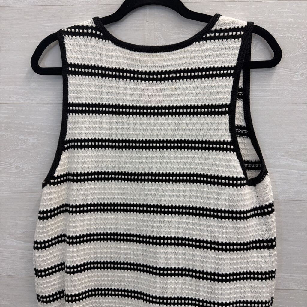 Cyrus White/ Black Knit Striped Tie Front Sleeveless Top Medium
