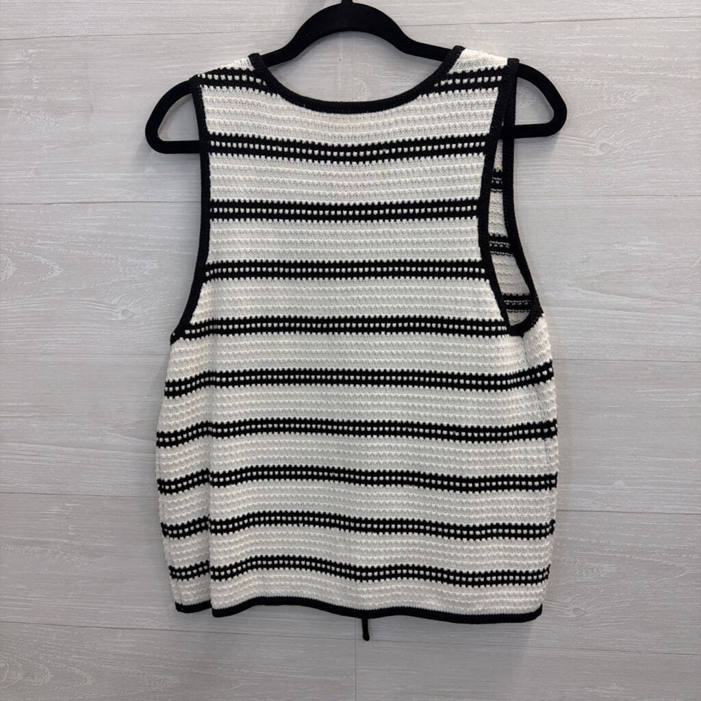 Cyrus White/ Black Knit Striped Tie Front Sleeveless Top Medium