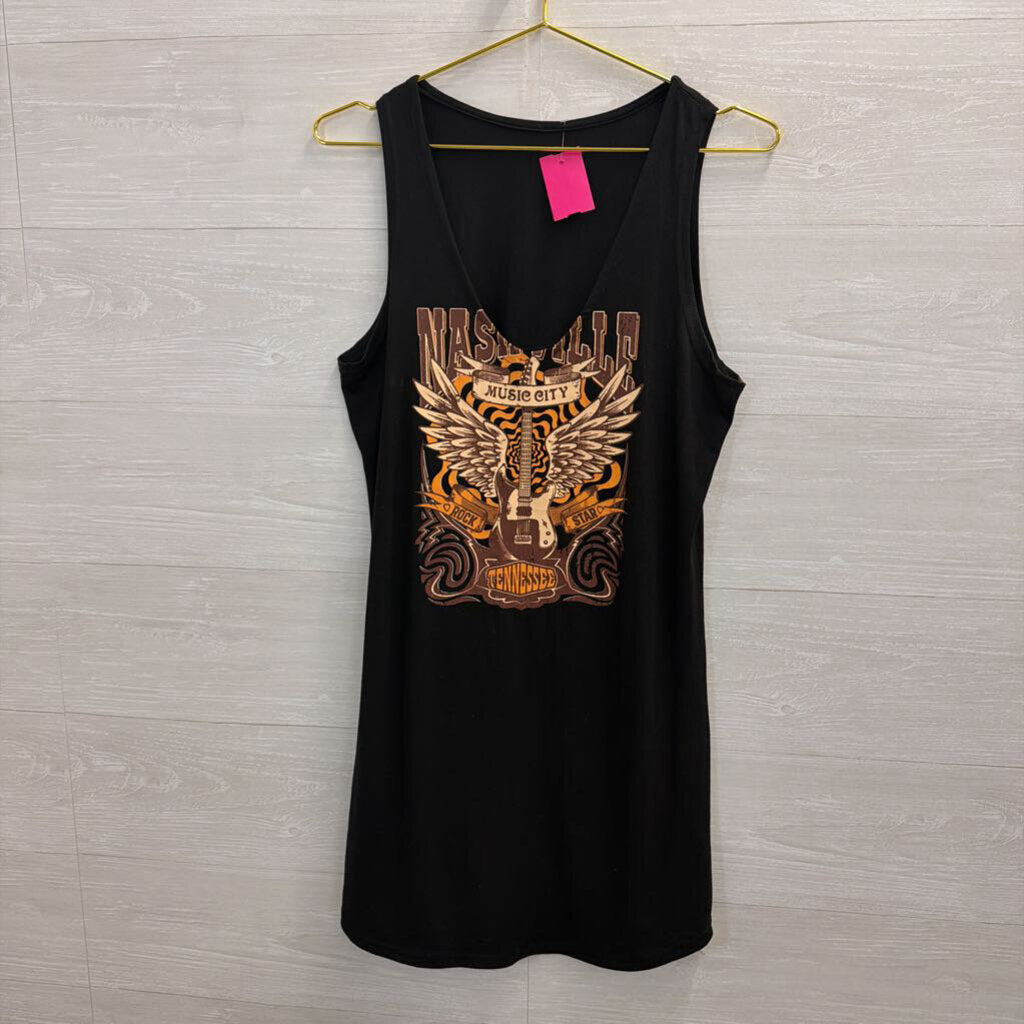 Black/ Brown Nashville Sleeveless V Neck Dress Medium
