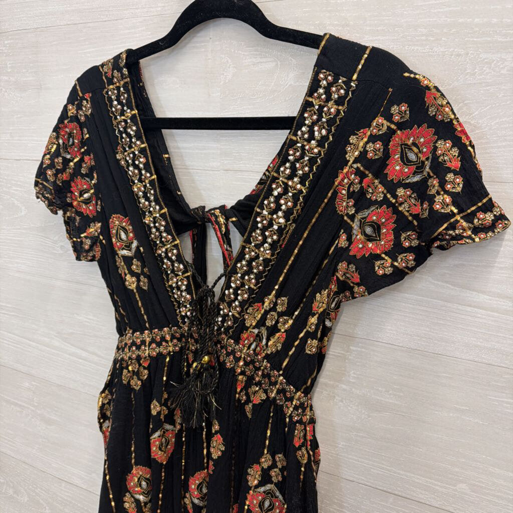 Ananta Black/ Gold Embellished Short Sleeve Maxi Dress Large/ Extra Large