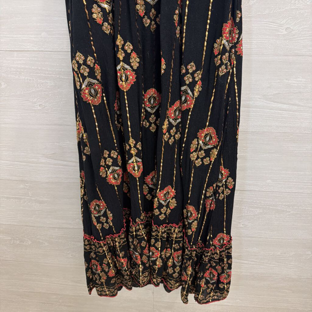 Ananta Black/ Gold Embellished Short Sleeve Maxi Dress Large/ Extra Large
