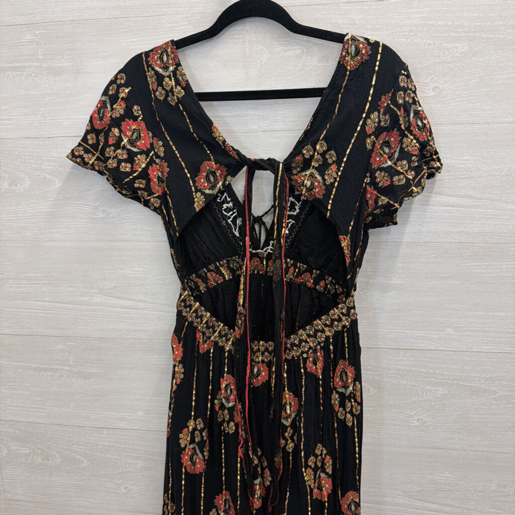 Ananta Black/ Gold Embellished Short Sleeve Maxi Dress Large/ Extra Large