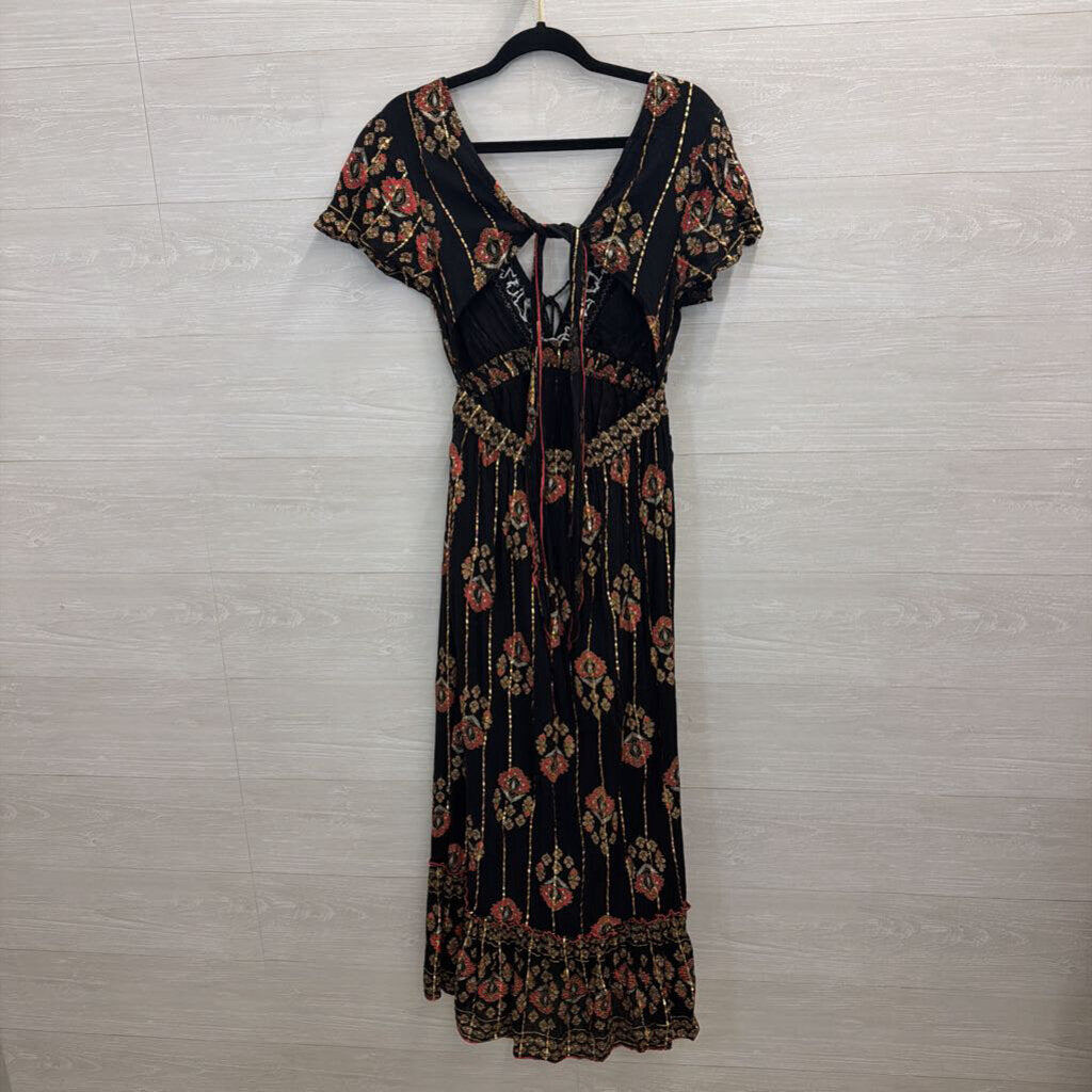 Ananta Black/ Gold Embellished Short Sleeve Maxi Dress Large/ Extra Large