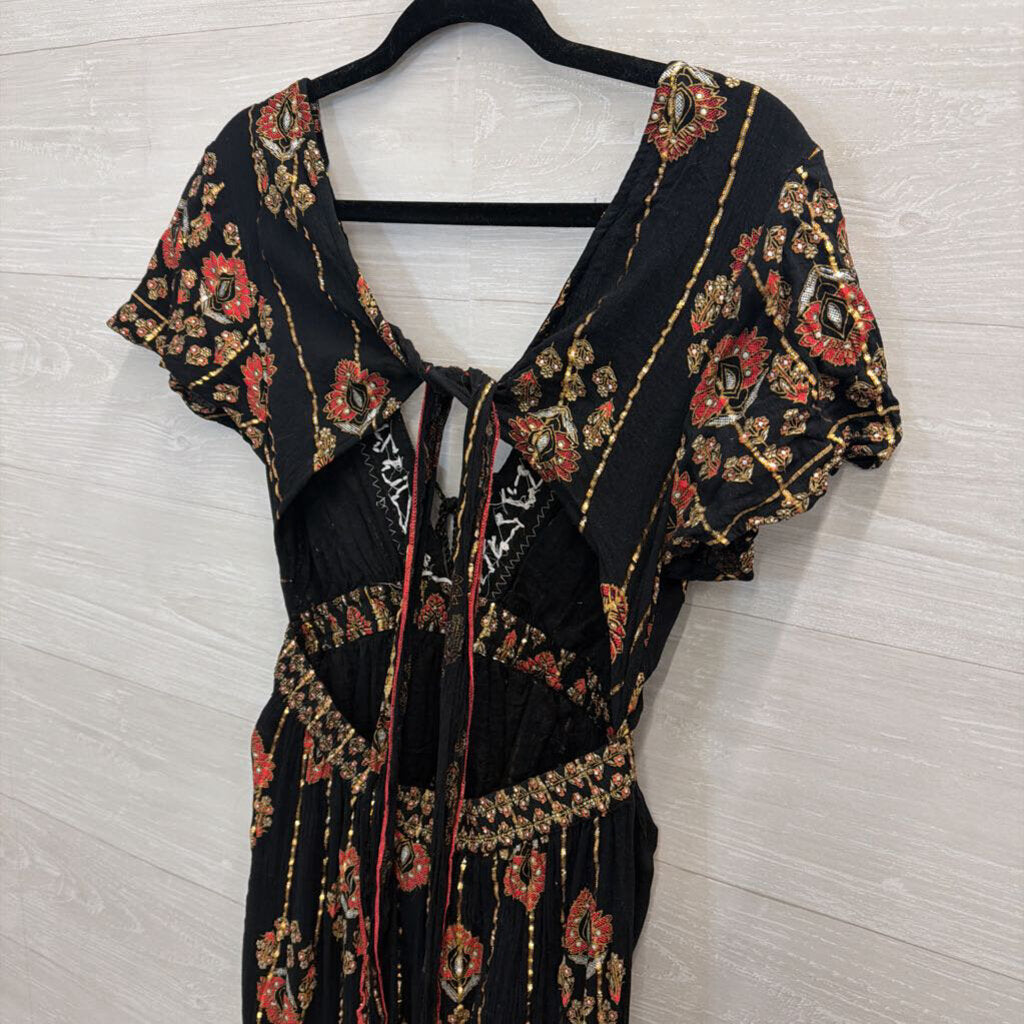 Ananta Black/ Gold Embellished Short Sleeve Maxi Dress Large/ Extra Large