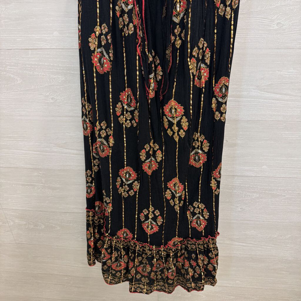 Ananta Black/ Gold Embellished Short Sleeve Maxi Dress Large/ Extra Large
