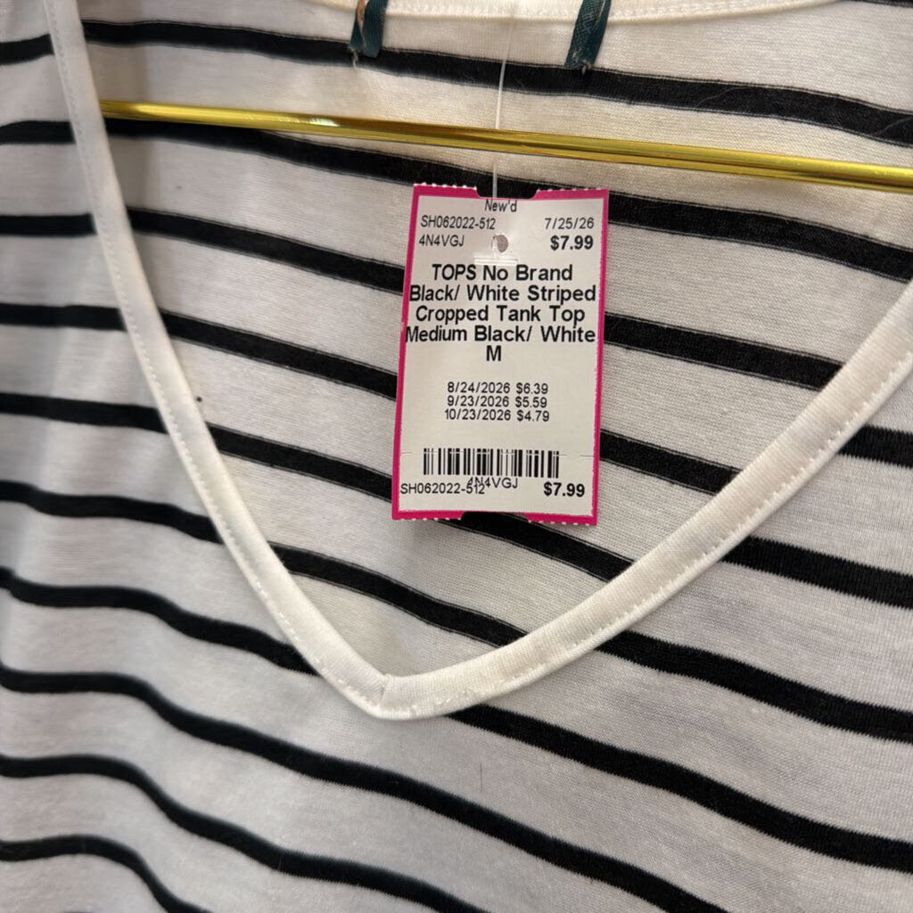 Black/ White Striped Cropped Tank Top Medium