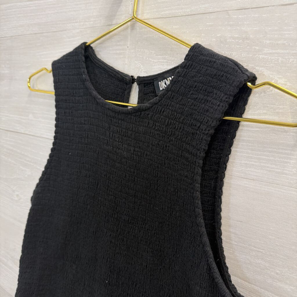 DKNY Black Smocked Cropped Tank Top Large