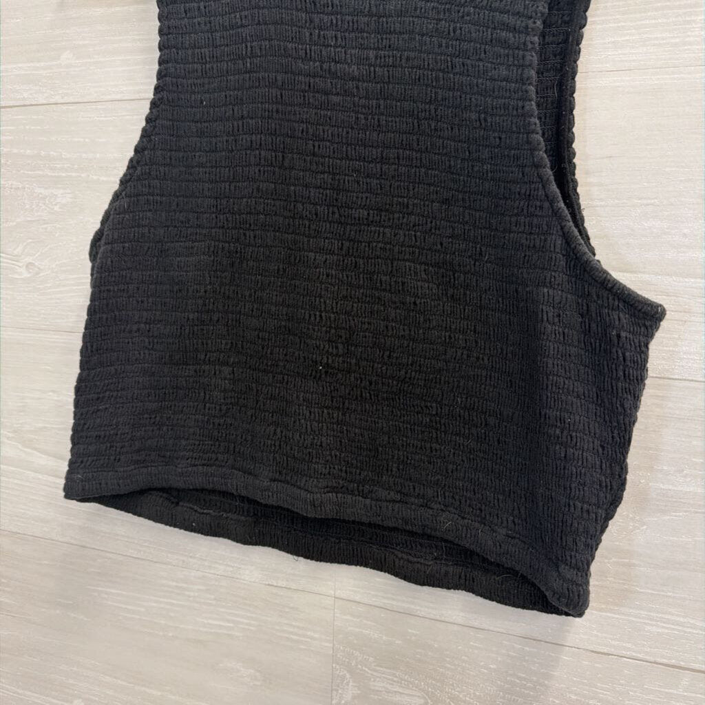 DKNY Black Smocked Cropped Tank Top Large