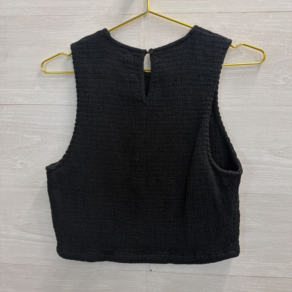 DKNY Black Smocked Cropped Tank Top Large