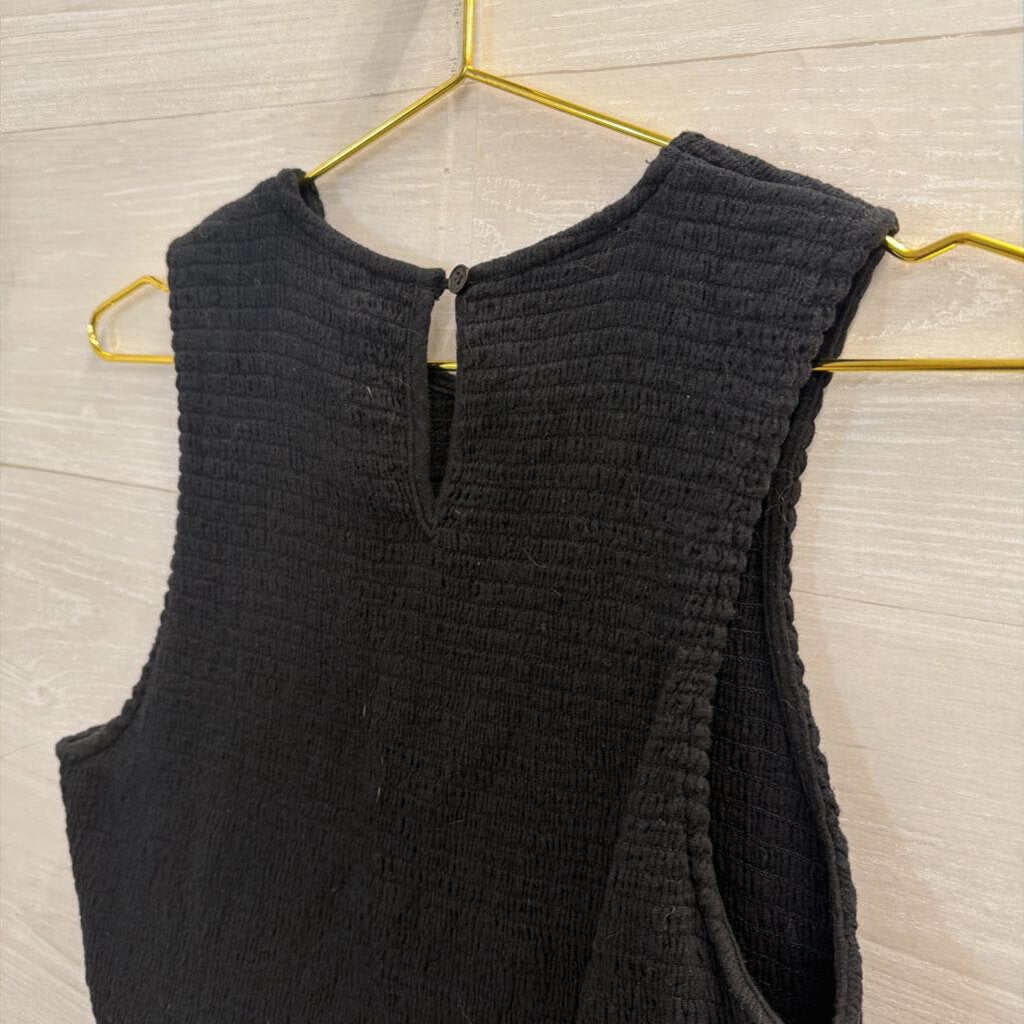 DKNY Black Smocked Cropped Tank Top Large