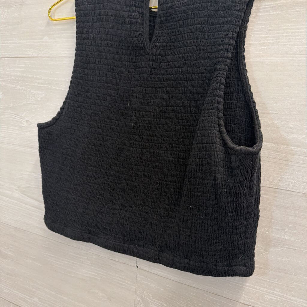 DKNY Black Smocked Cropped Tank Top Large