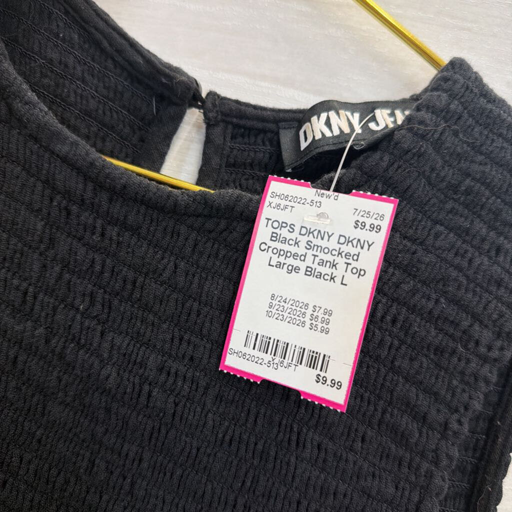 DKNY Black Smocked Cropped Tank Top Large