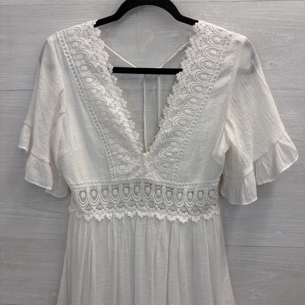 Wishlist Apparel White Lace Detail Short Sleeve Dress Small