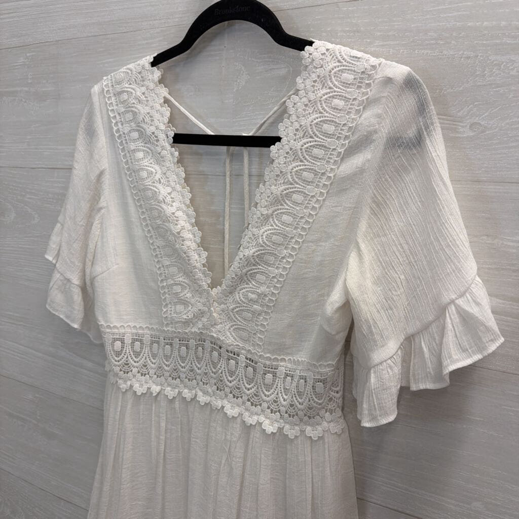 Wishlist Apparel White Lace Detail Short Sleeve Dress Small