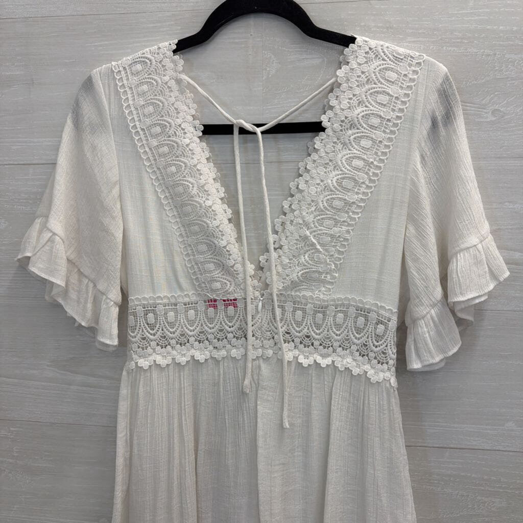 Wishlist Apparel White Lace Detail Short Sleeve Dress Small