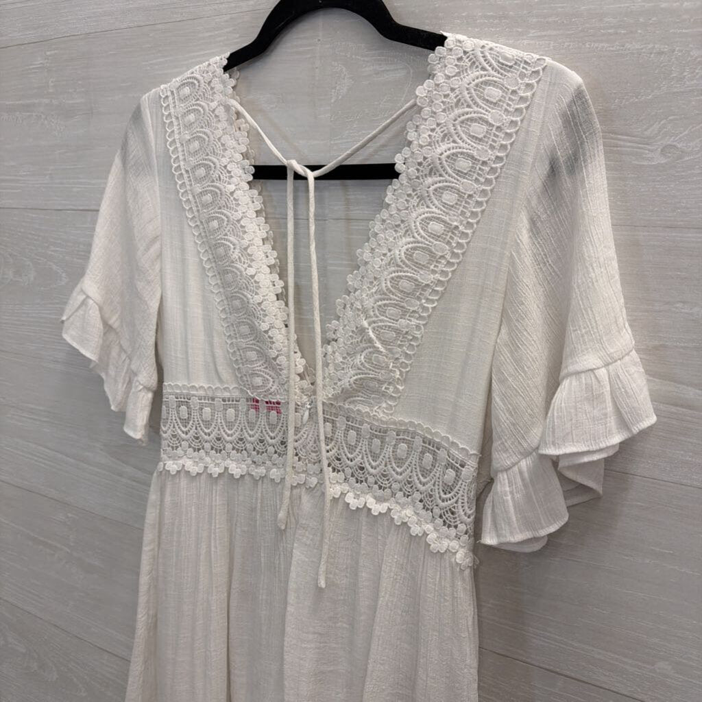 Wishlist Apparel White Lace Detail Short Sleeve Dress Small