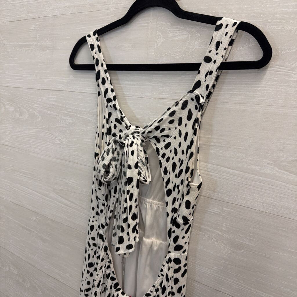 HYFVE White/ Black Print Tie Back Midi Dress Large