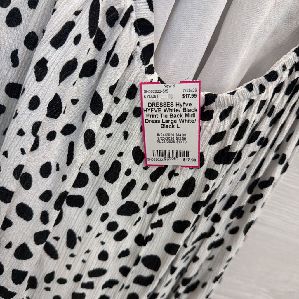 HYFVE White/ Black Print Tie Back Midi Dress Large