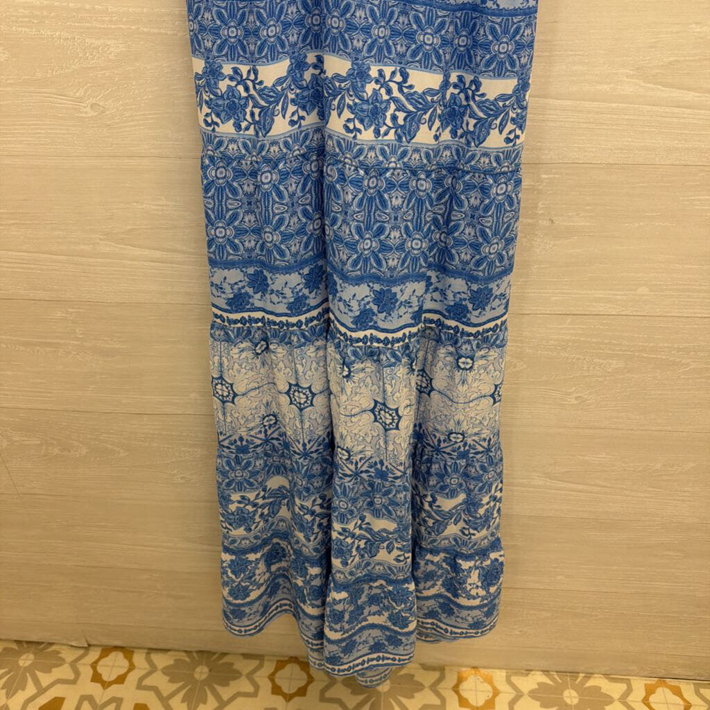 Alice and Olivia White/ Blue Print Maxi Dress 4