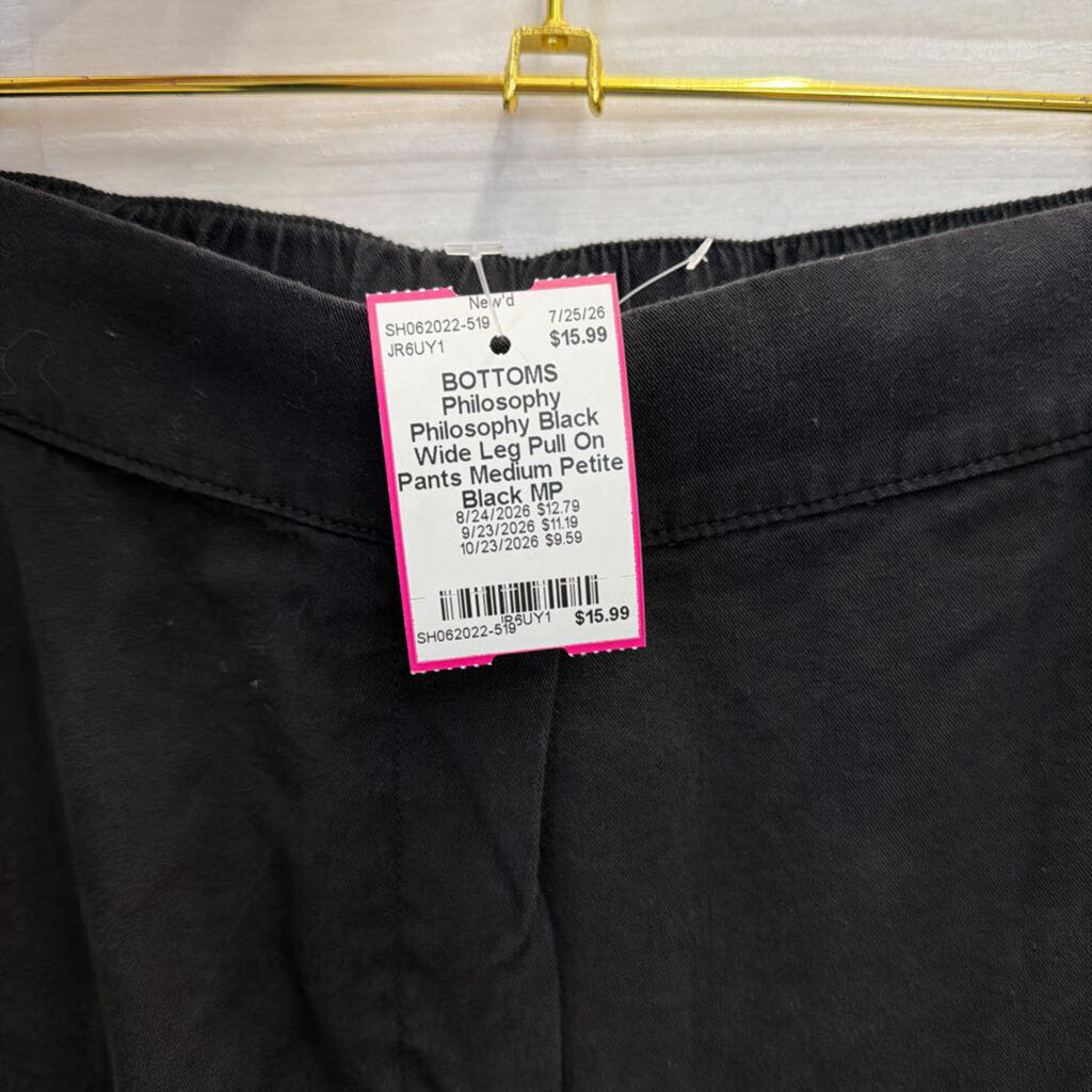 Philosophy Black Wide Leg Pull On Pants Medium Petite