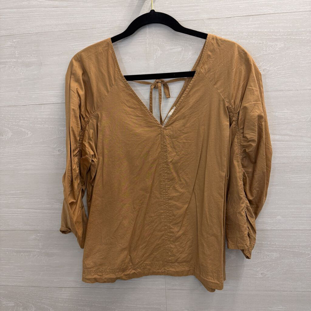 Loft Brown Long Puff Sleeve Top Medium