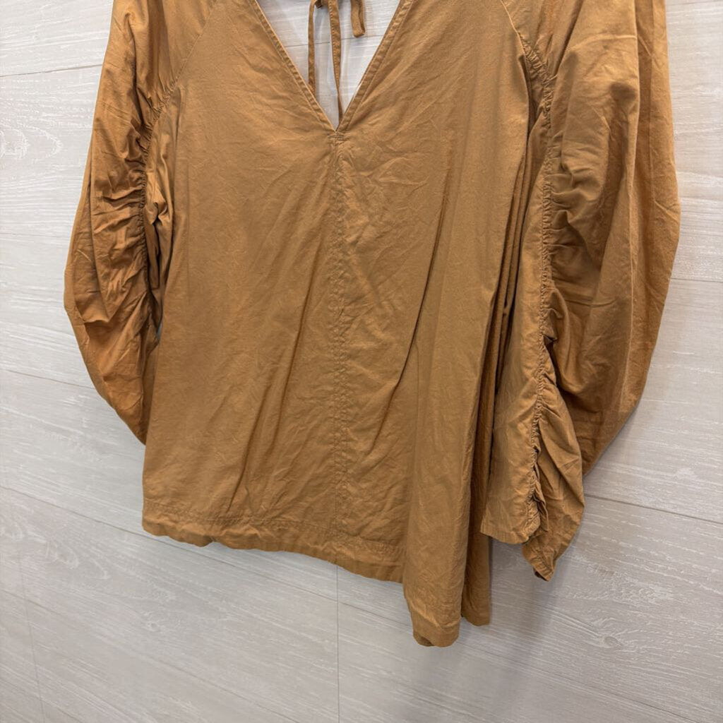 Loft Brown Long Puff Sleeve Top Medium